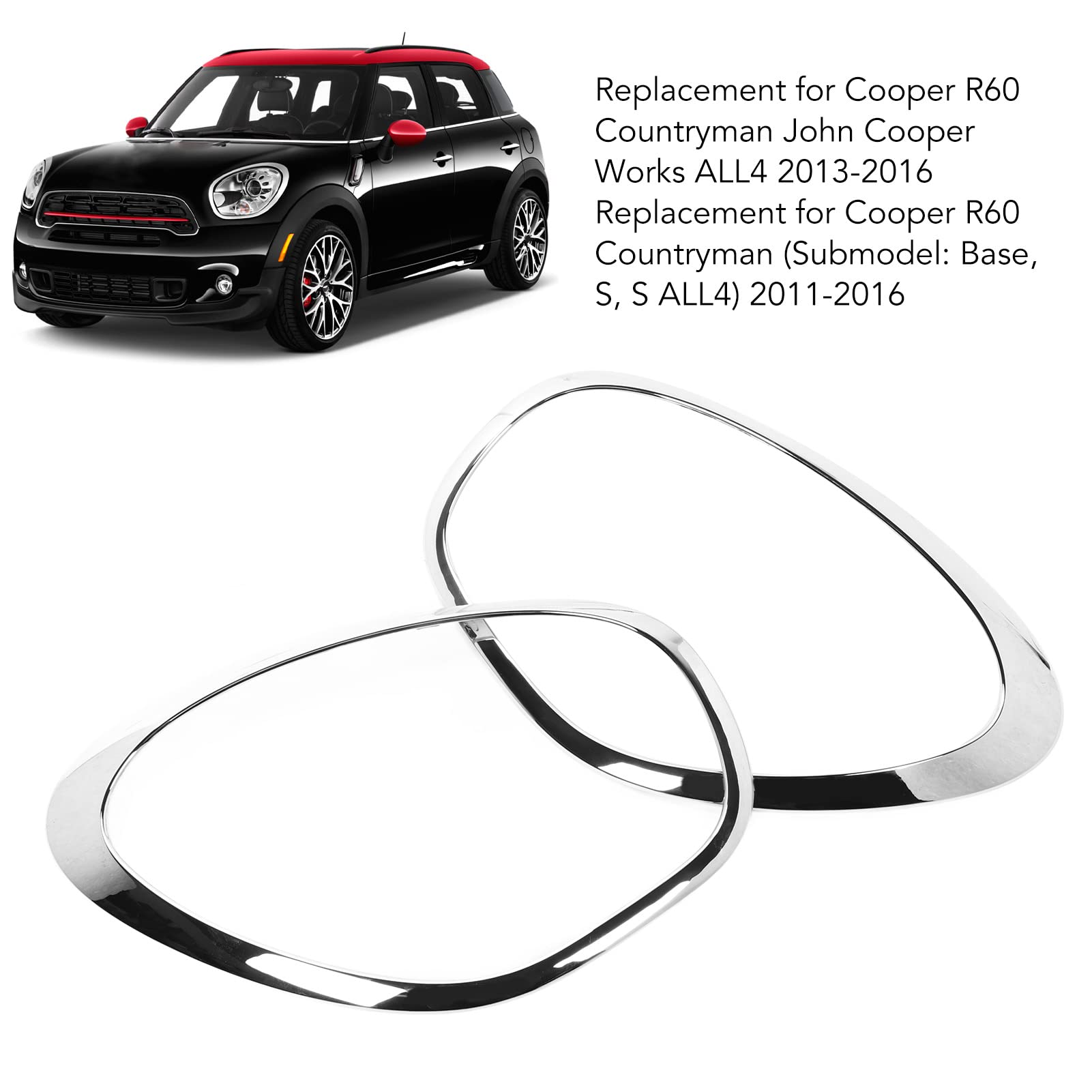 2pcs Headlight Trim Bezel,KIMISS Left Right Car Headlamp Trim ABS Headlight Bezel for R60