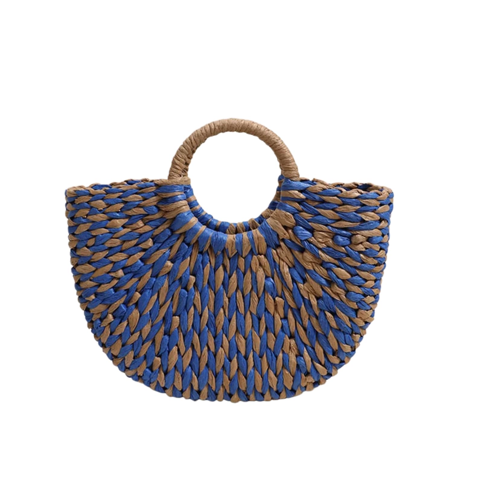 Damen Stroh-Tote Handtasche große Kapazität Halbrunde Handtasche Farbe Clash Halbkreis Webtasche Summer Beach