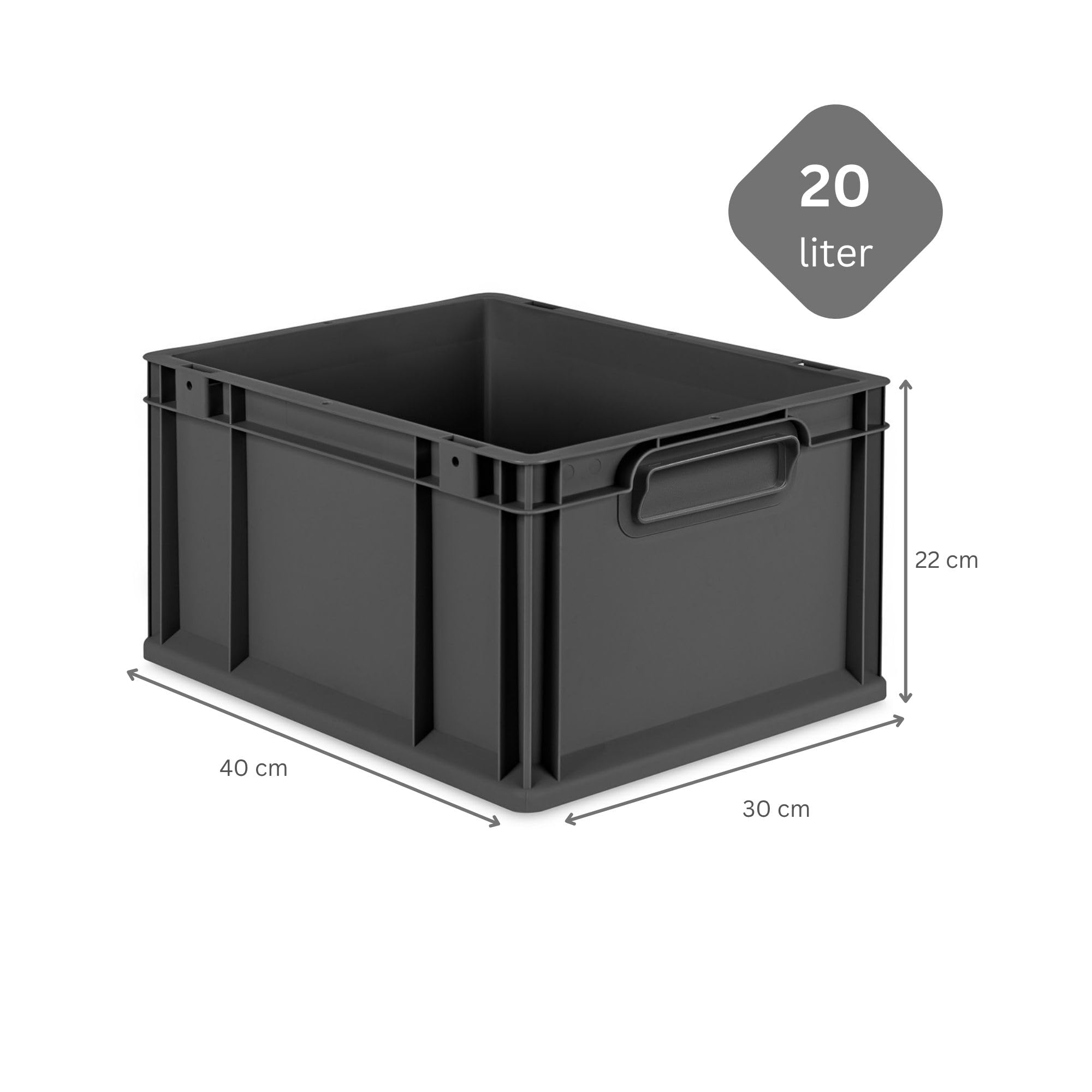 PROREGAL SuperSparSet 5x Eurobox NextGen Grip mit Scharnierdeckel & blauen Schiebeschnappverschlüssen, HxBxT 22x30x40cm, 20L, Schwarz, Griffe zu, Eurobehälter, Transportbox, Transportbehälter