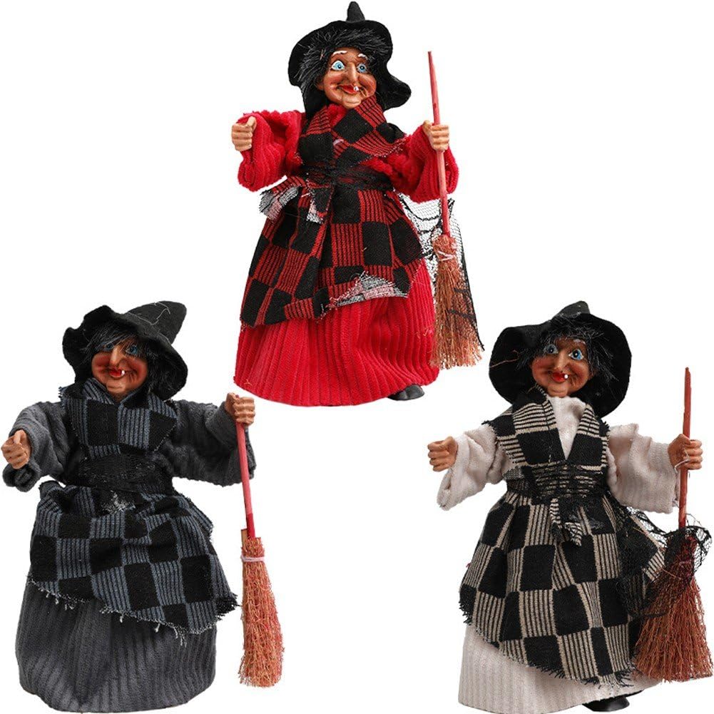 Luxylei Halloween Hanging Witch Decoration Toys, 3pcs Halloween Hanging Ornaments Broom Witches Horror Witch Figurine Props Party Decor
