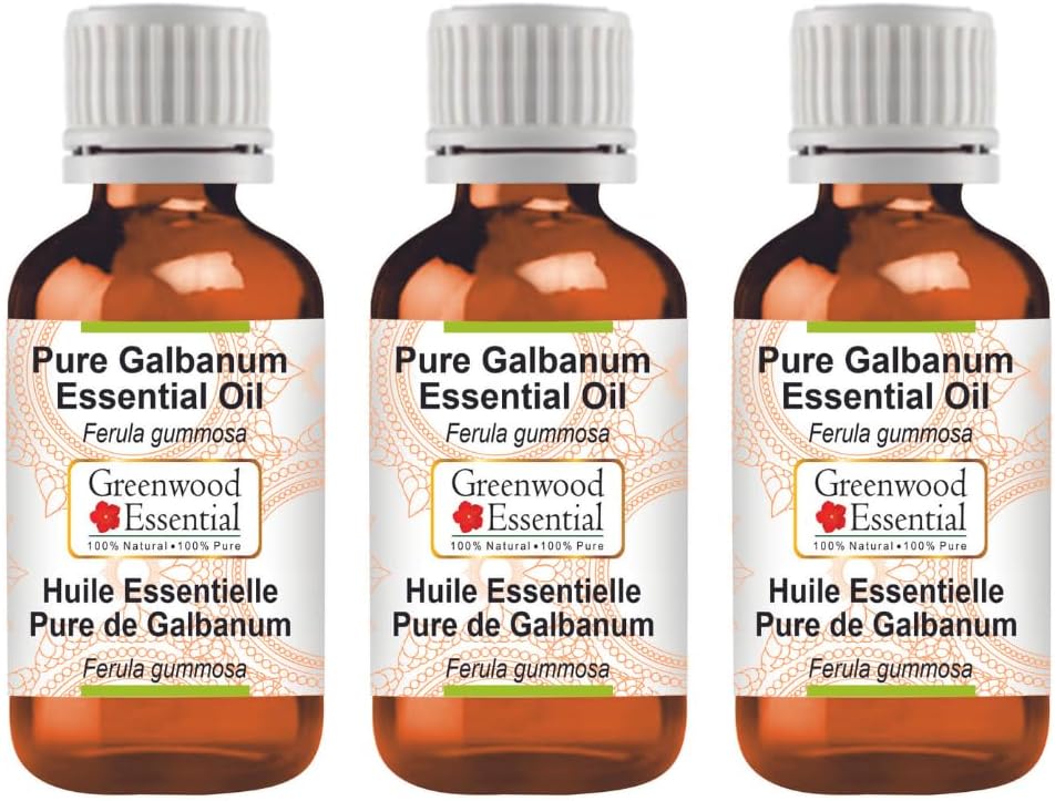 Greenwood Essential Pure Galbanum Essential Oil (Ferula gummosa) Steam Distilled (Pack of Three) 100ml X 3 (10.1oz)