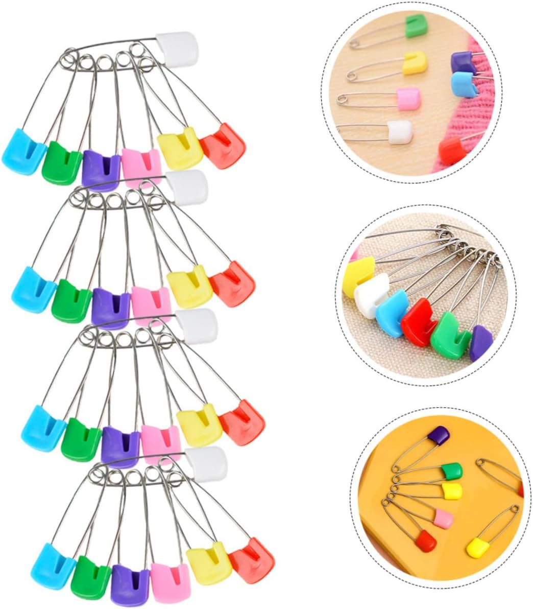 NUOBESTY 100pcs Large Plastic Head Safety Pins for Clothes Diapers Heavy Pins for Newborn Reusable Safety for Clothing Bibs Laundry