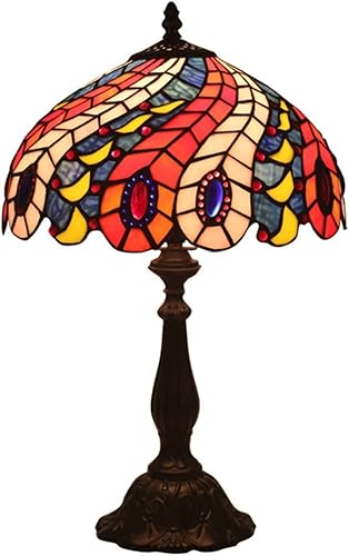 Tiffany Lámpara Tiffany de mesa de 12 pulgadas hecha a mano lámparas de mesita de noche estilo arte vitral y base de resina para sala de estar