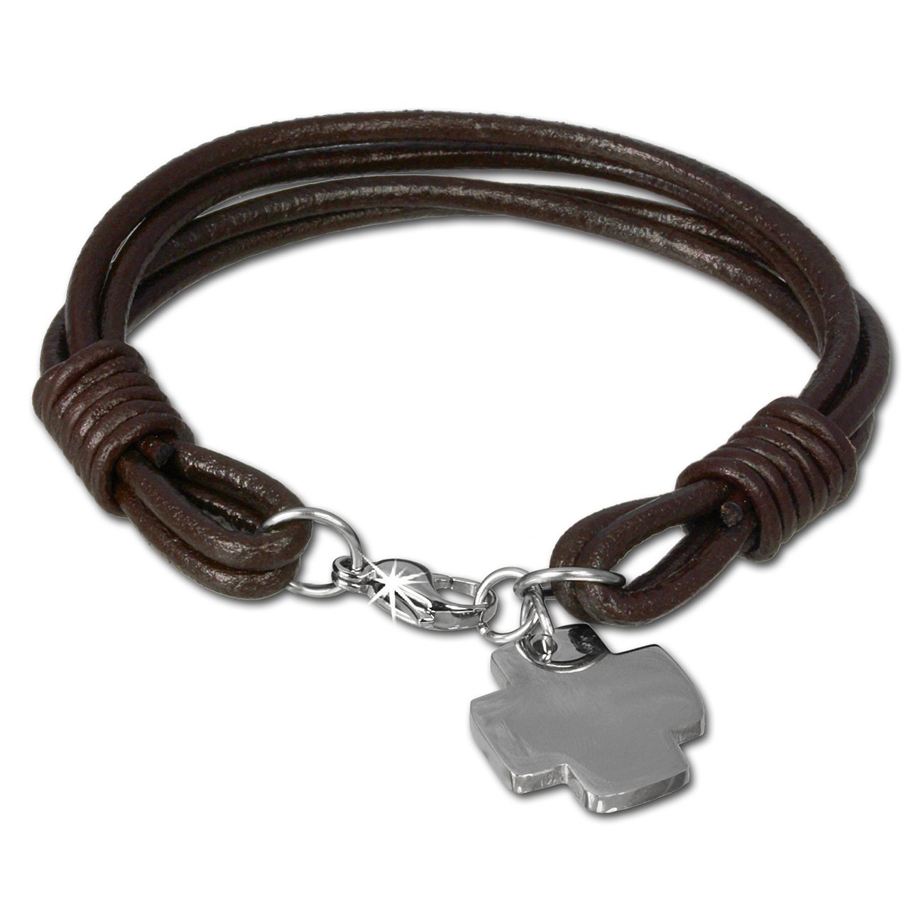 Bracelet Brown with Stainless Steel Cross, 7.48 inch to 8.07 inch, Leather Bracelet Genuine Leather LAP004B