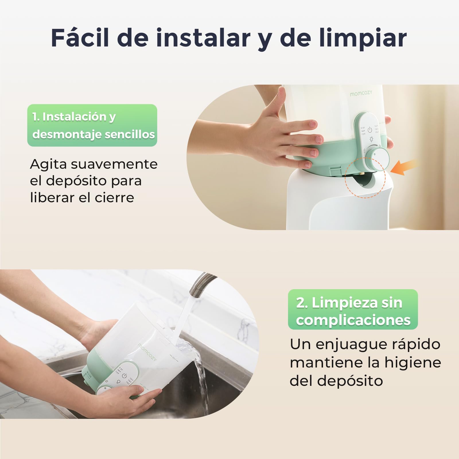 Momcozy calienta biberones con luz doble, calentador rápido de leche bebé, 1,69L, 6 niveles, uso recomendado de agua purificada