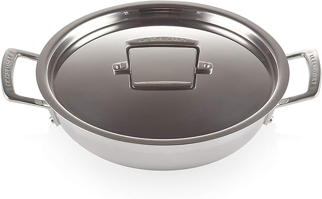 Le Creuset 96203924001000 3-Ply Stainless Steel Shallow Casserole with Lid, 24 x 6.2 cm , Silver