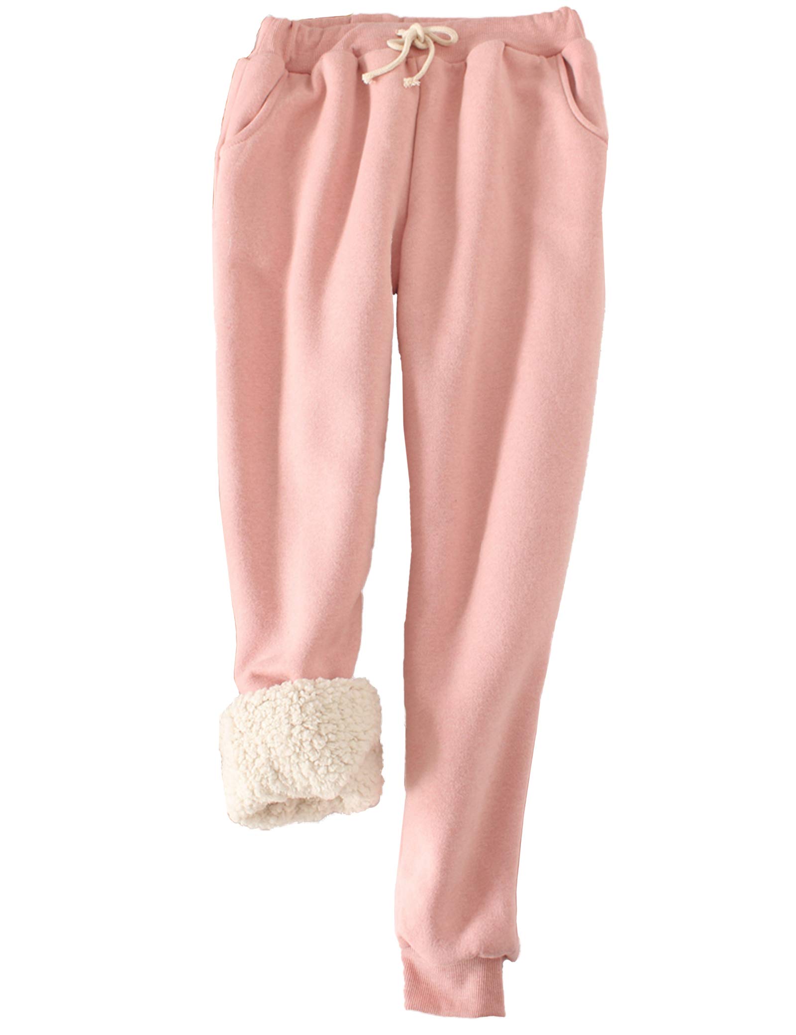 FACDIBY Women's Sweatpants Sherpa Lined Winter Warm Athletic Jogger Fleece Pants - pink - Large