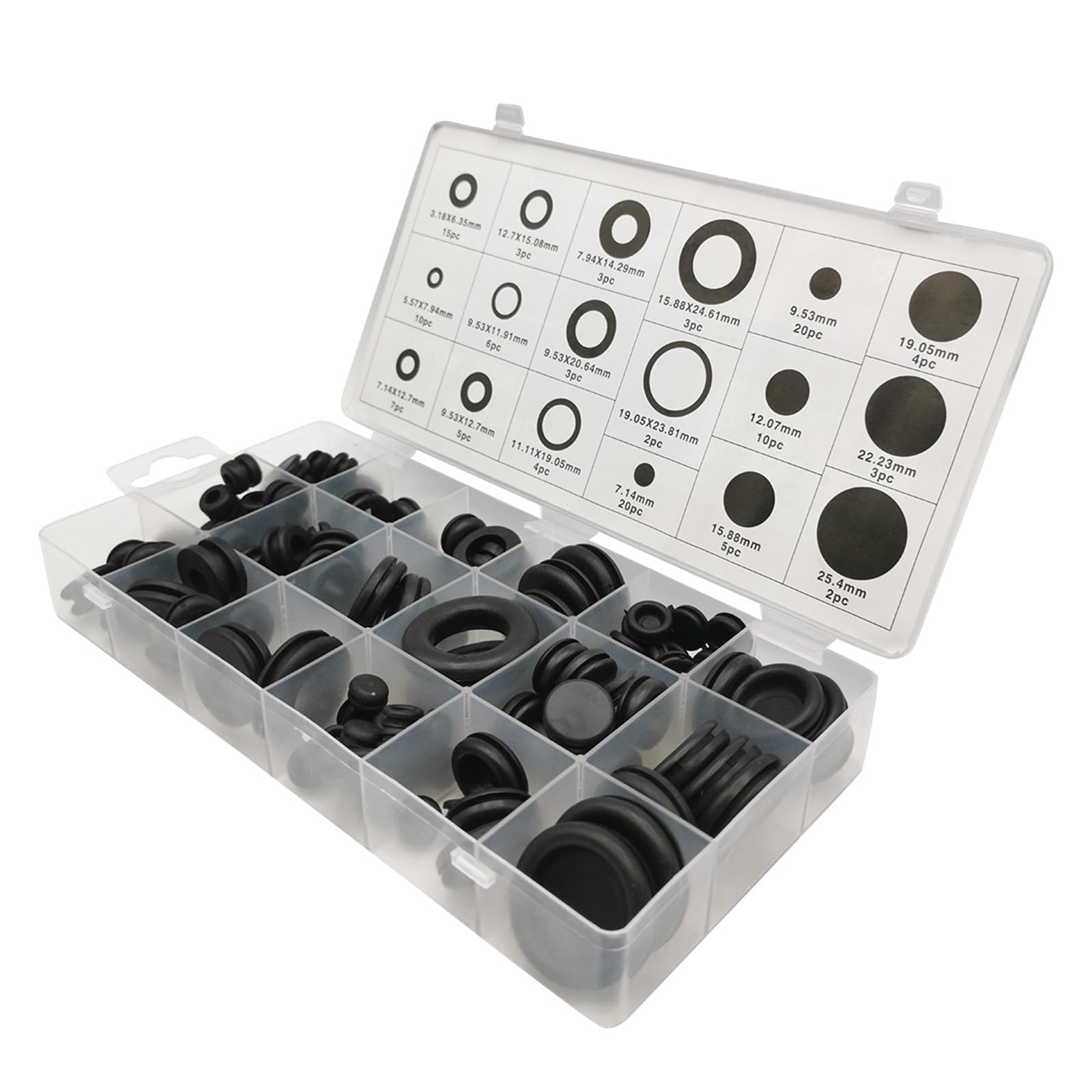 Yhplxyuus 125Pcs / Set Rubber Grommet Assortment Wiring Gasket Kit Grommet Eyelet Rings Gasket Assortment For Plumbing Faucet Washers