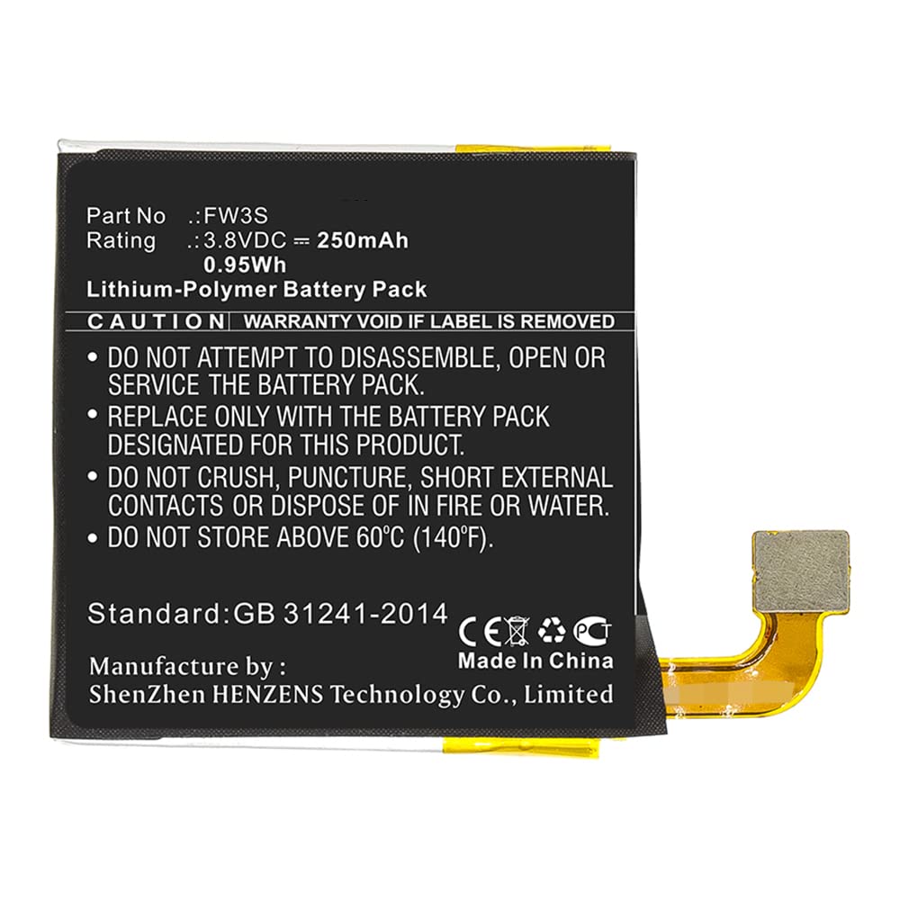 Synergy Digital Smartwatch Battery, Compatible with Motorola FW3S Smartwatch, (Li-Pol, 3.8V, 250mAh) Ultra High Capacity, Replacement for Motorola Battery