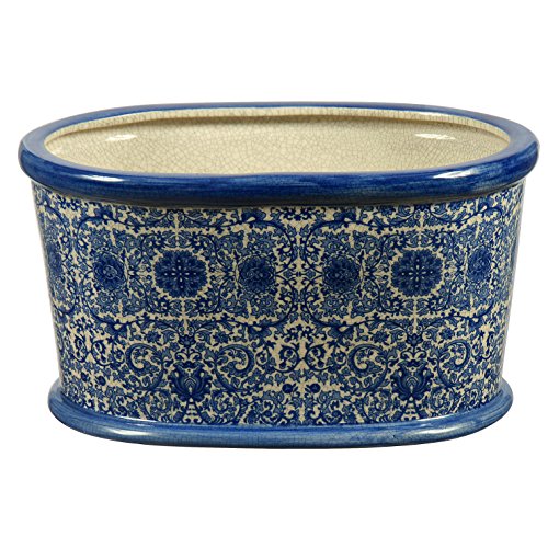 Winward Silks De Chine Deep Oval Planter, 14-Inch Wide, Blue
