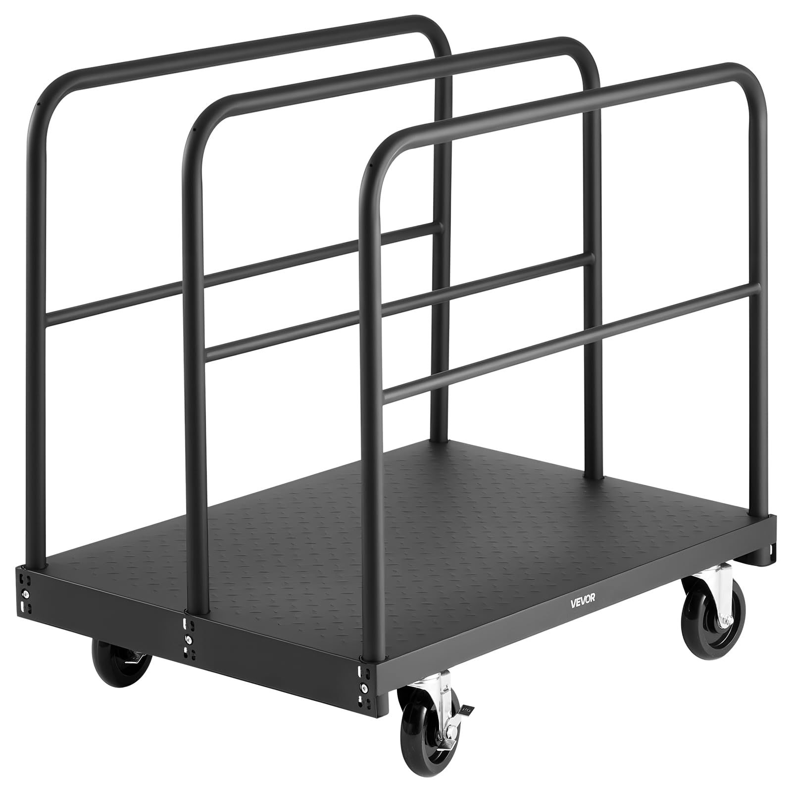 VEVOR Carro Portaplatos, Carga 816 kg, 2 en 1, Ruedas Giratorias 360°, Rodillo Portaplatos, 4 Pasamanos Laterales, Negro, 914 x 610 x 858 mm