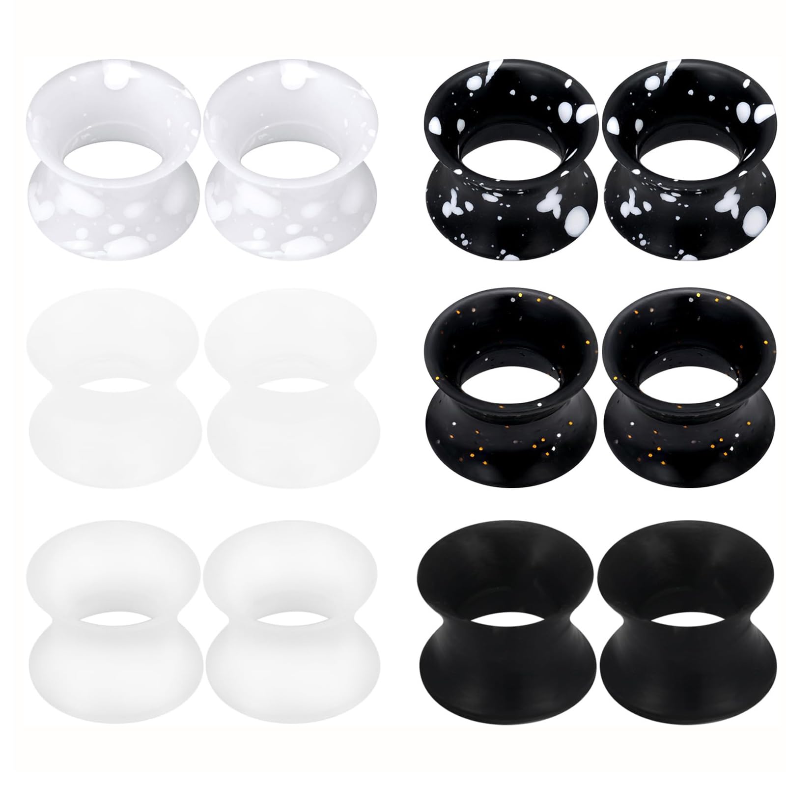 LOCCY Herzform Ohr Tunnels, 4-20mm Silikon Flesh Tunnel Acryl Ohr Tunnel Plug Schwarz Weiß Ohr Expander Double Flared Flexible Tunnels Piercing für Herren Damen (6 Paar, 14mm