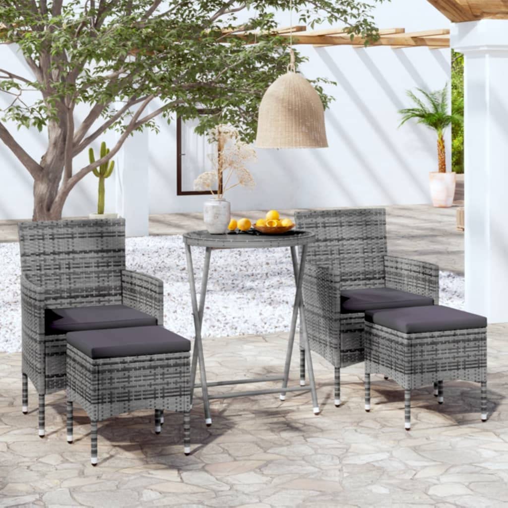 vidaXL Ensemble de Bistro Jardin 5pcs Résine tressée Verre trempé Gris