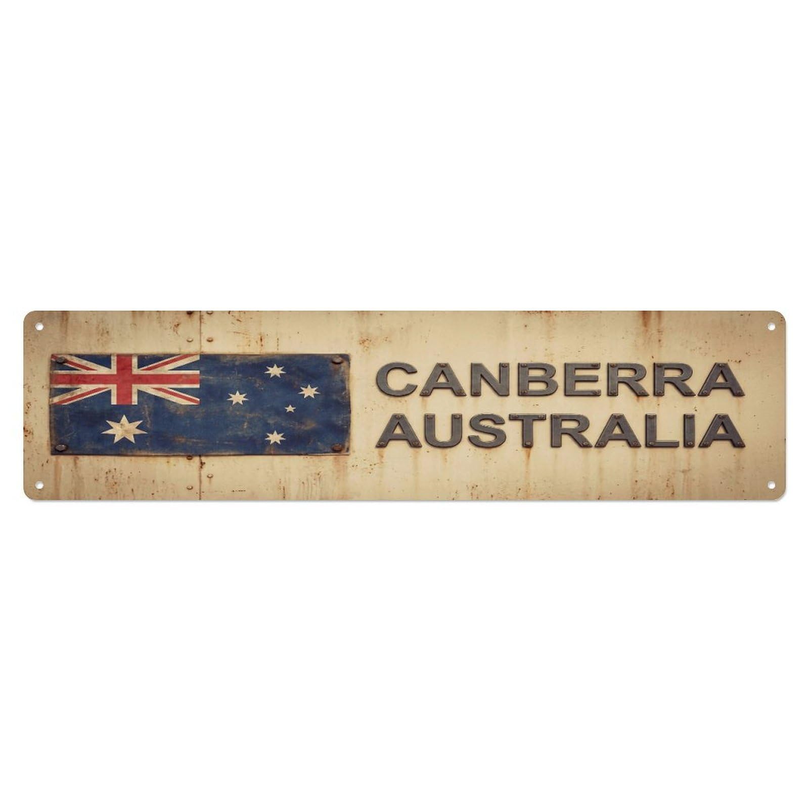 Okahys 4X16inch(10X40cm) Vintage Canberra Australia Flag Decor Rustic Travel Metal Tin Sign