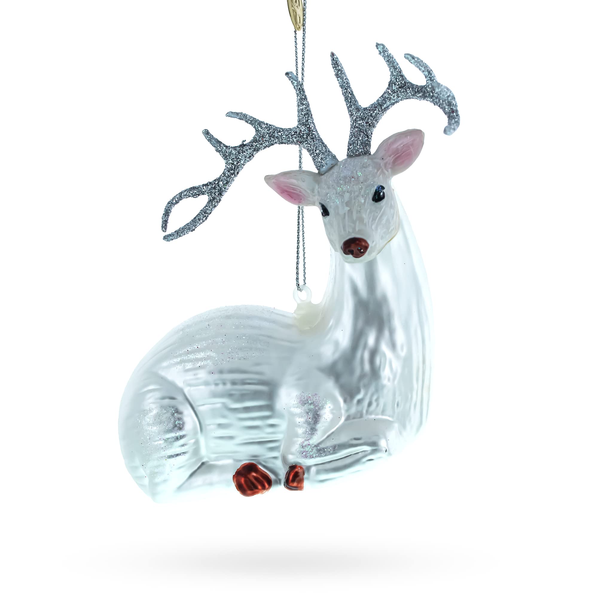Ornement cerf blanc en verre soufflé de BestPysanky pour sapin féerique