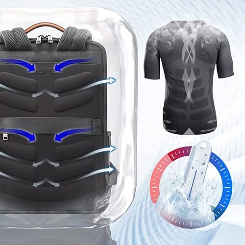 Miniatura 6 de BOPai Mochila de cuero genuino para hombre, mochila multifunción de 15,6 pulgadas, color negro, Negro2, Grande, Negocios