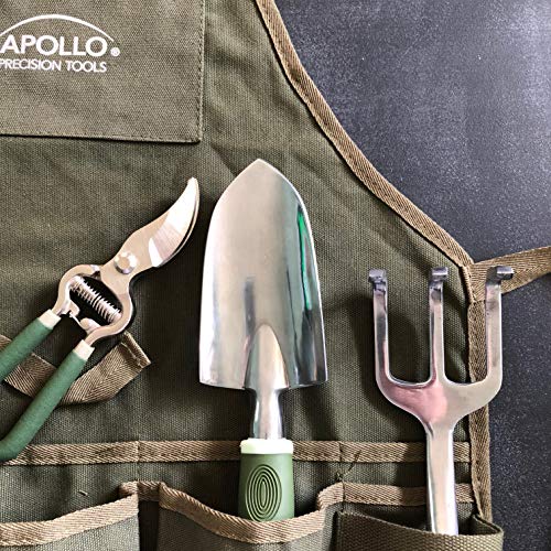 APOLLO TOOLS Foldable Garden Seat with Adjustable Kneeler Position. Includes Washable Green Apron with Deep Pockets and 3 Quality Garden Tools - DT3798