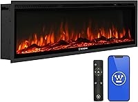 Westinghouse 50" Electric Fireplace Insert: Alexa/Google Home Compatible, Wall Mount/Recessed, Color-Changing Flames, 750W/1500W Heater, 24Hr Timer