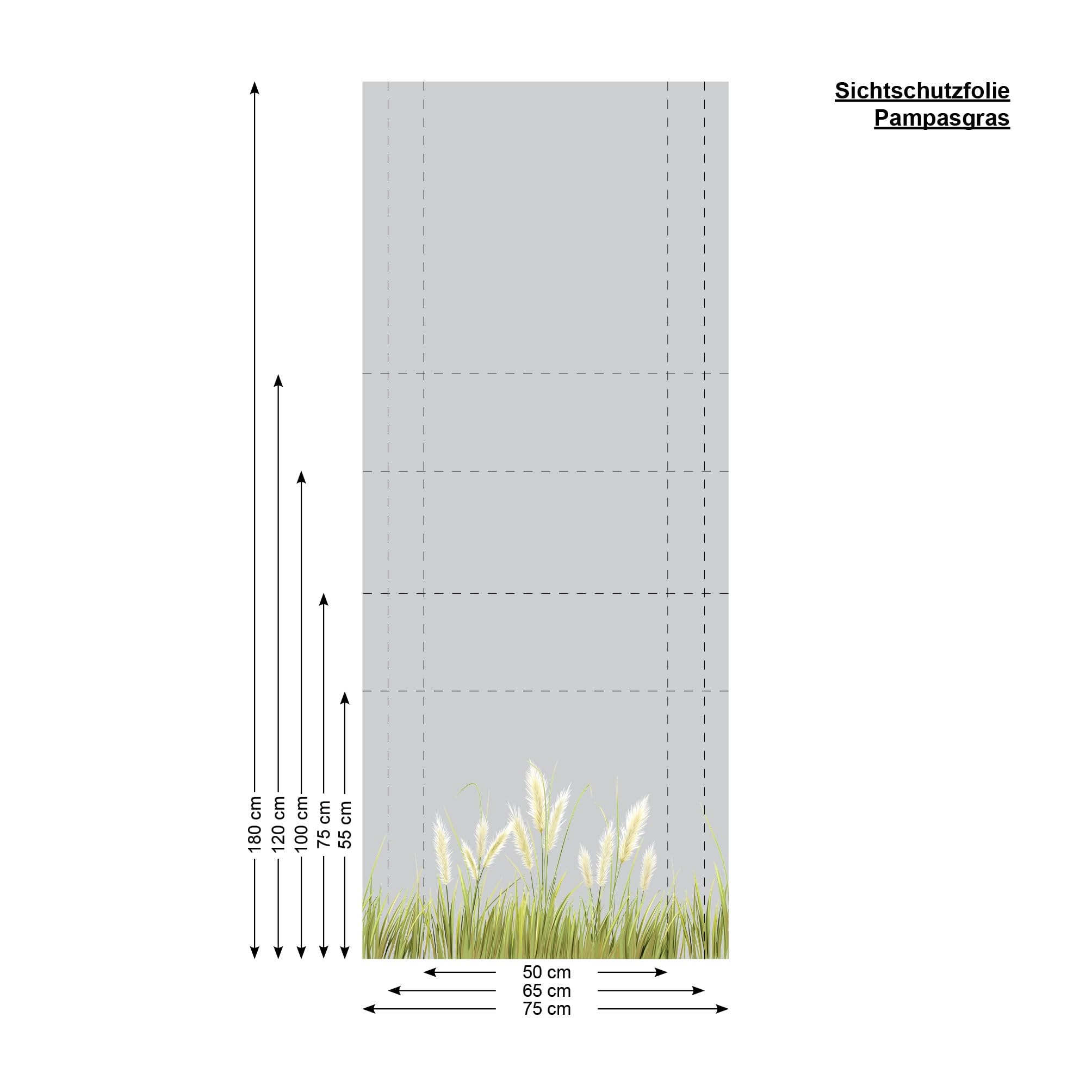 Sichtschutzfolie farbiges Pampasgras Gräser Fensterfolie Fensterdeko Milchglasfolie Sichtschutz Folie Fenster, 55 cm hoch, 200 cm breit