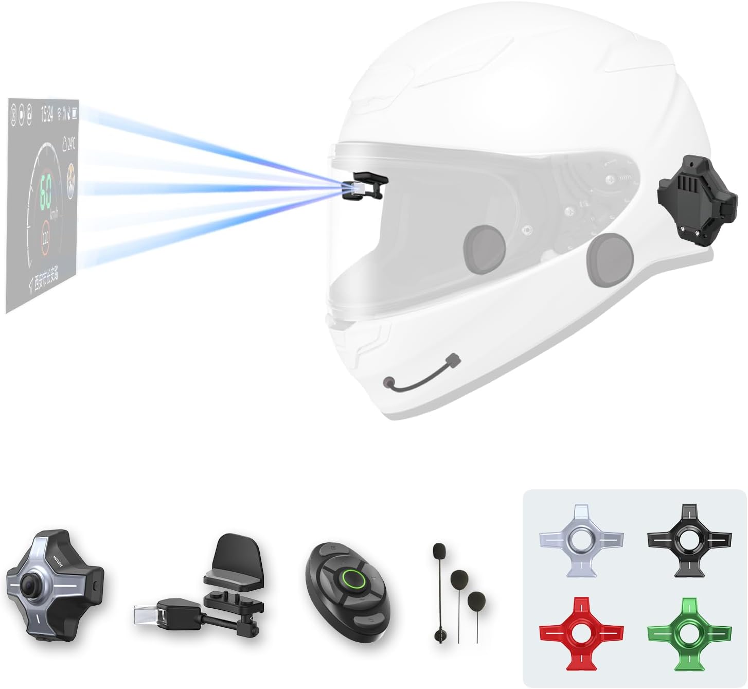 MOTOEYE E6 Motorcycle Helmet Head Up Display with CarPlay, Android Auto, Bluetooth, GPS, Mesh Intercom, Rear Camera, Remote Control, Noise Reduction and RGB Lights