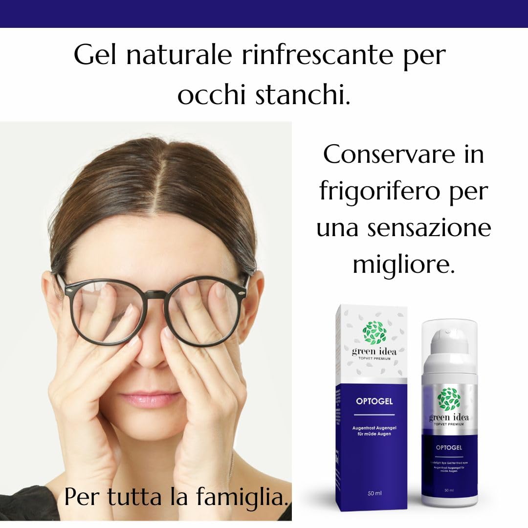 Green idea - Gel Contorno Occhi Rinfrescante - OPTOGEL - con Euphralia, Agrimonia e Pantenolo - Occhi Stanchi e Secchi - Occhi irritati e stressati - Crema palpebrale - 50 ml