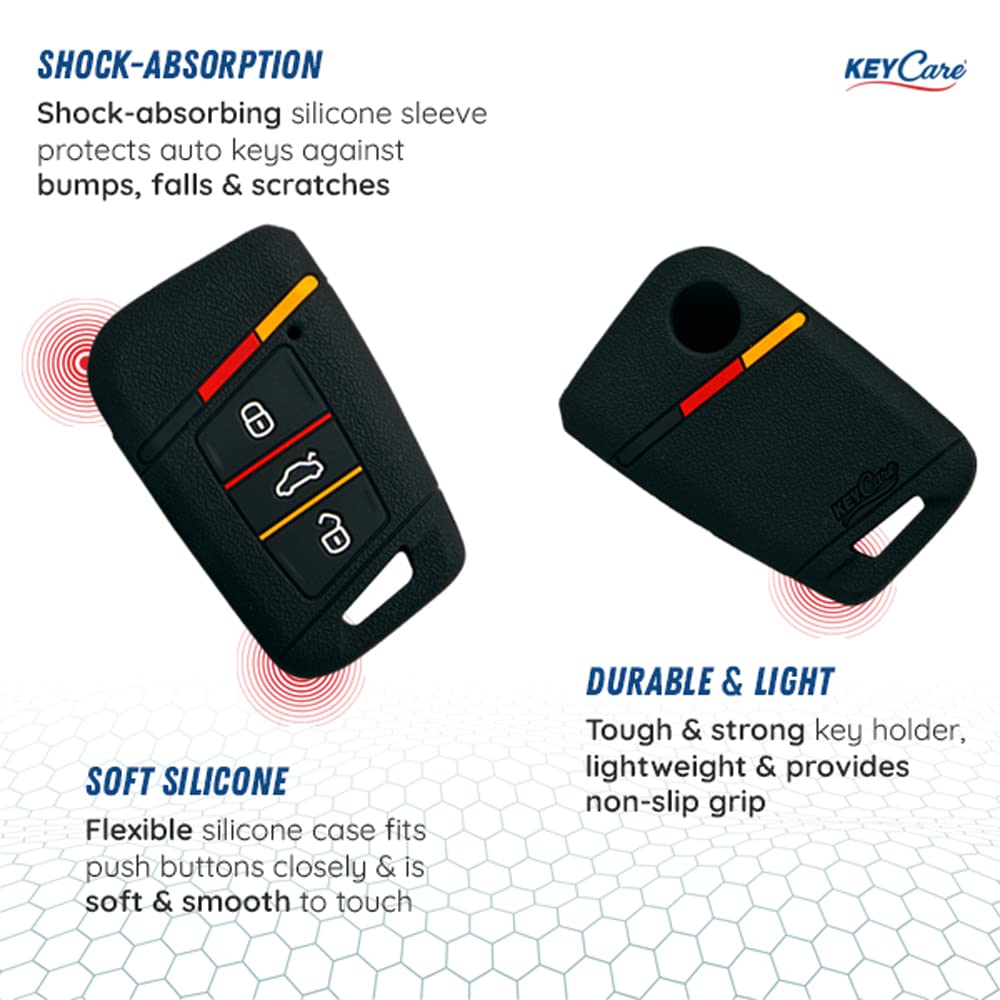 Keycare® Silicone Key Cover Compatible for Kodiaq, Octavia, Superb 3 Button smart Key (Push Button Start Models) (Black) 2