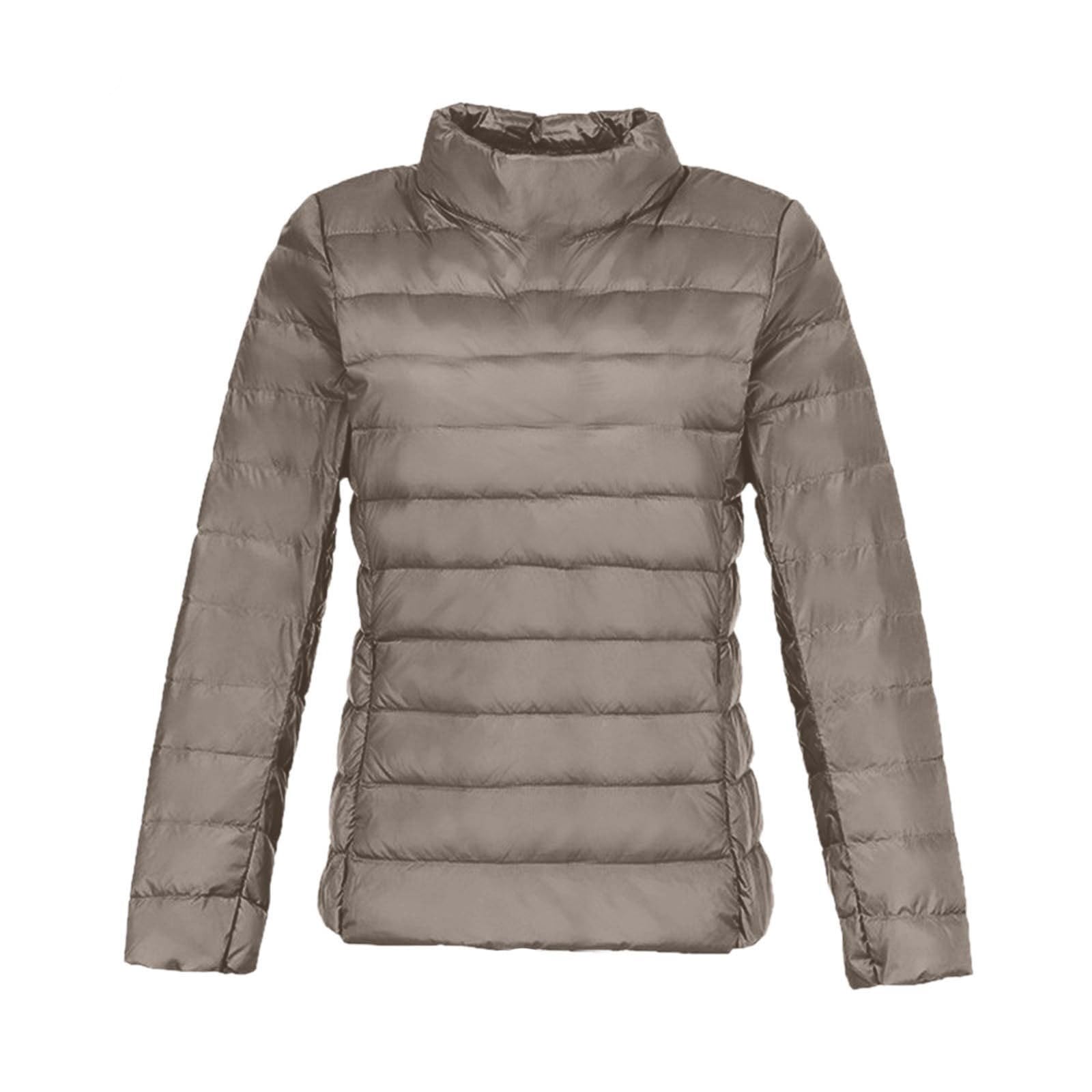 Chaqueta De Plumas para Mujer Manga Larga Color Liso Sin Capucha - Ropa Mujer Invierno Incluye Bolsa De Almacenamiento Cremallera Funcional Elegante Único Chaquetas Suave Casual Plumiferos