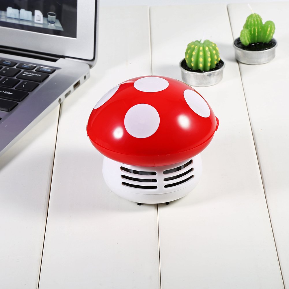 Gsycle Mini Desk Vacuum, Cute Mushroom Shape Desktop Keyboard Corner Dust Vacuum Cleaner Sweeper Desktop Vacuum for Laptop, Computer, Car (Red)