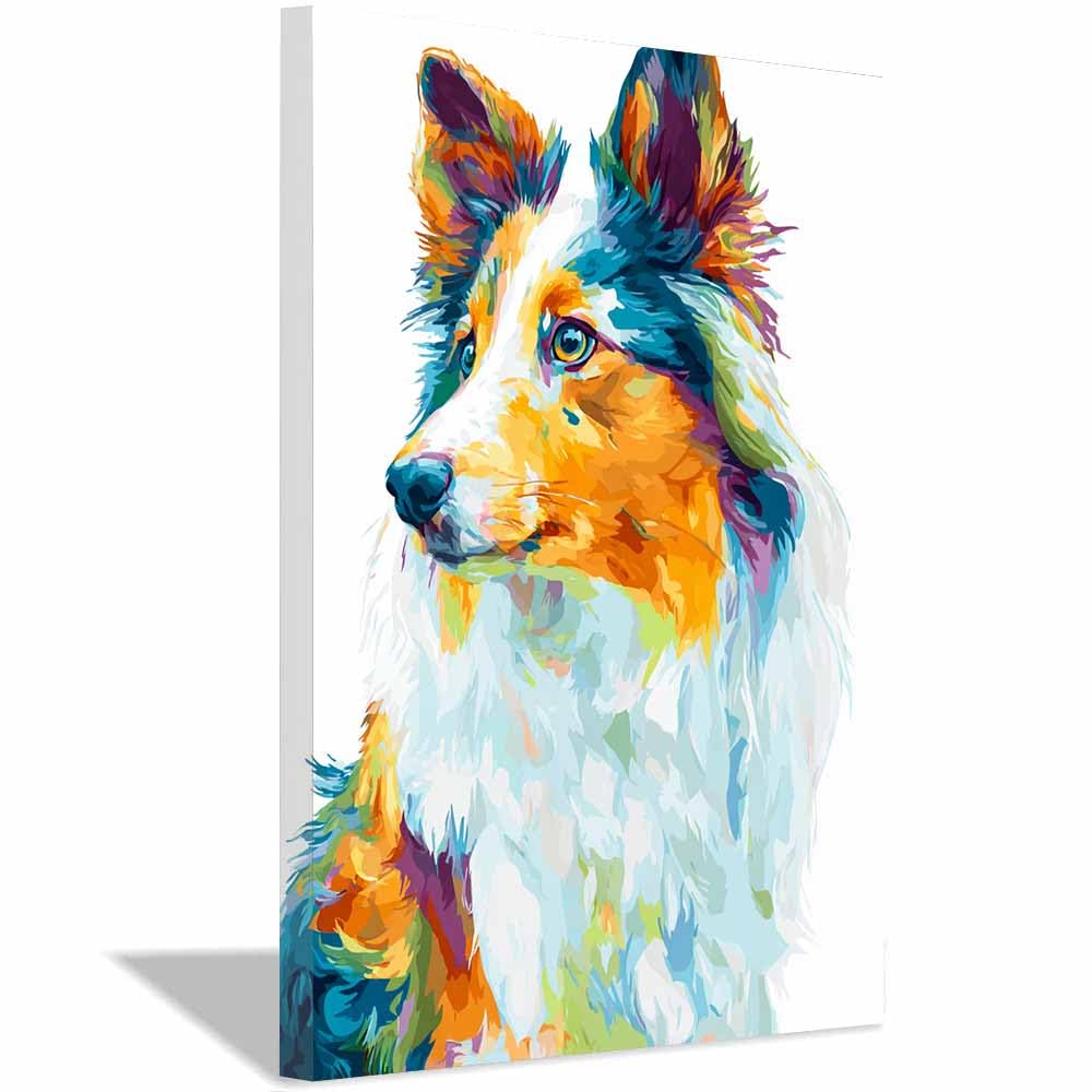 ZAMAEIU Canvas Print Wall Art Dog looking to the side Abstract Dog Animal Paintings, Suitable for living room, bedroom, for Kids Room Decoretc.(white)-30x50cm Framed