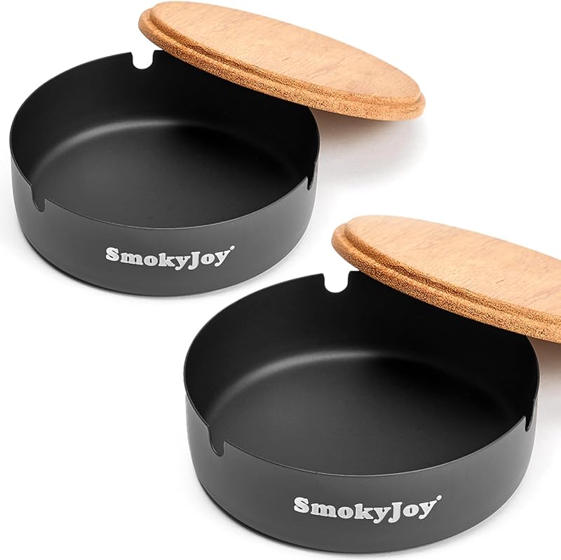 Outdoor Ashtray with Lid, 2 Pack Stainless Steel Ash Tray for Outside Patio