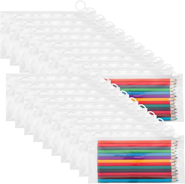 RUMIA 20PCS Clear Storage Bags PVC Transparent Clear Pencil Cases Zip Pouch for Kids Boys Girls Pen Clear Stationery Supplies School Exams Men Women Travel Cosmetics Storage Bag Office Household Bags