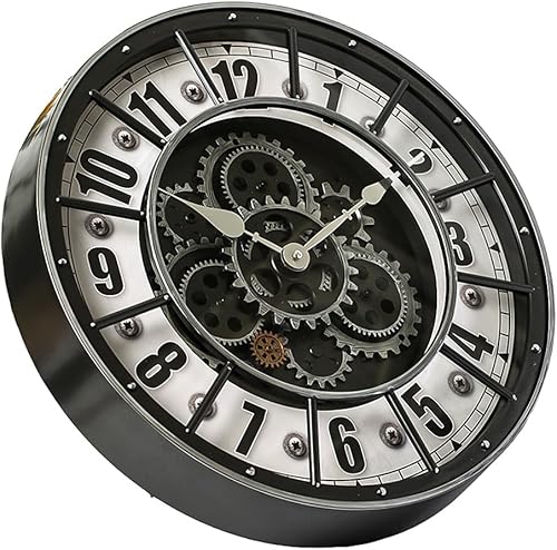 Miniatura 11 de Reloj de pared de 18 pulgadas con engranajes en movimiento, decoración industrial steampunk de gran tamaño, relojes de pared de metal antiguos con