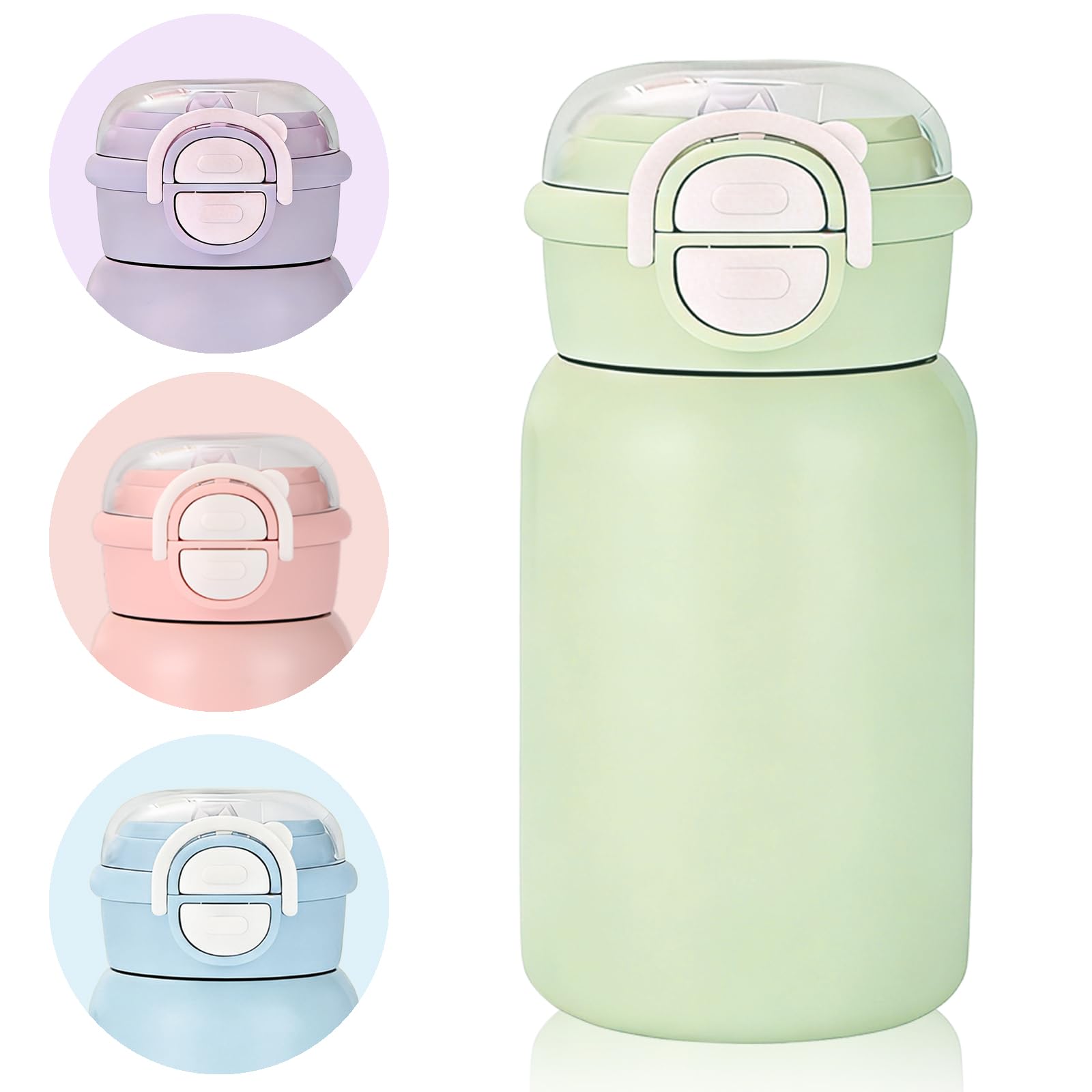 400ml Small Water Bottle with 2-in-1 Lid, Double-Wall Insulated Water Bottles with Straw, Portable Travel Water Bottle, Leak-Proof & Handle, for Hot/Cold Drinks, Handbag, Sport, Work (Green)