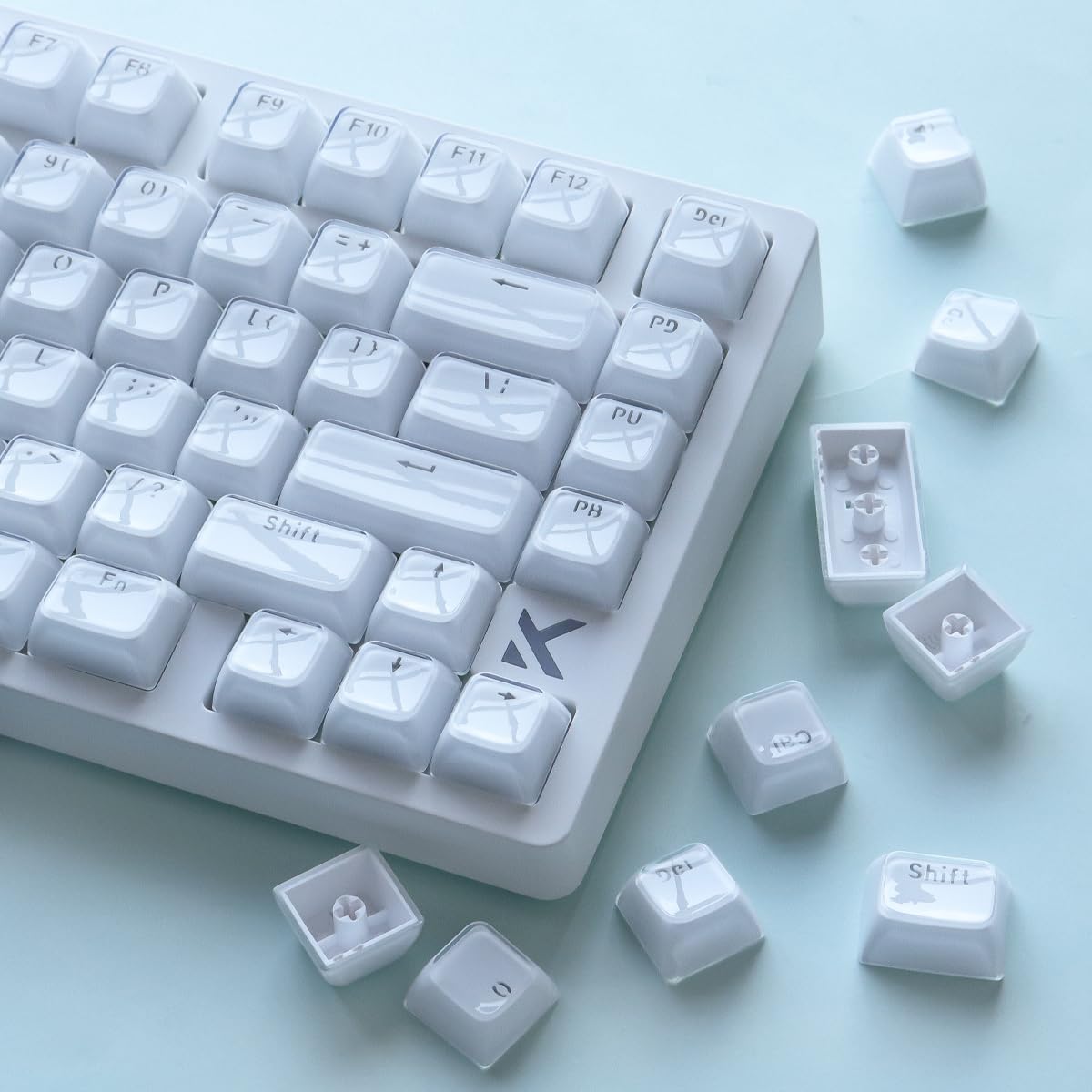 JakeTsai Crystal Jelly Keycaps, PBT Keycap 134 Keys OEM Profile Double Shot White Translucent Custom Keycaps pour Cherry MX Switch Mechanical Keyboards