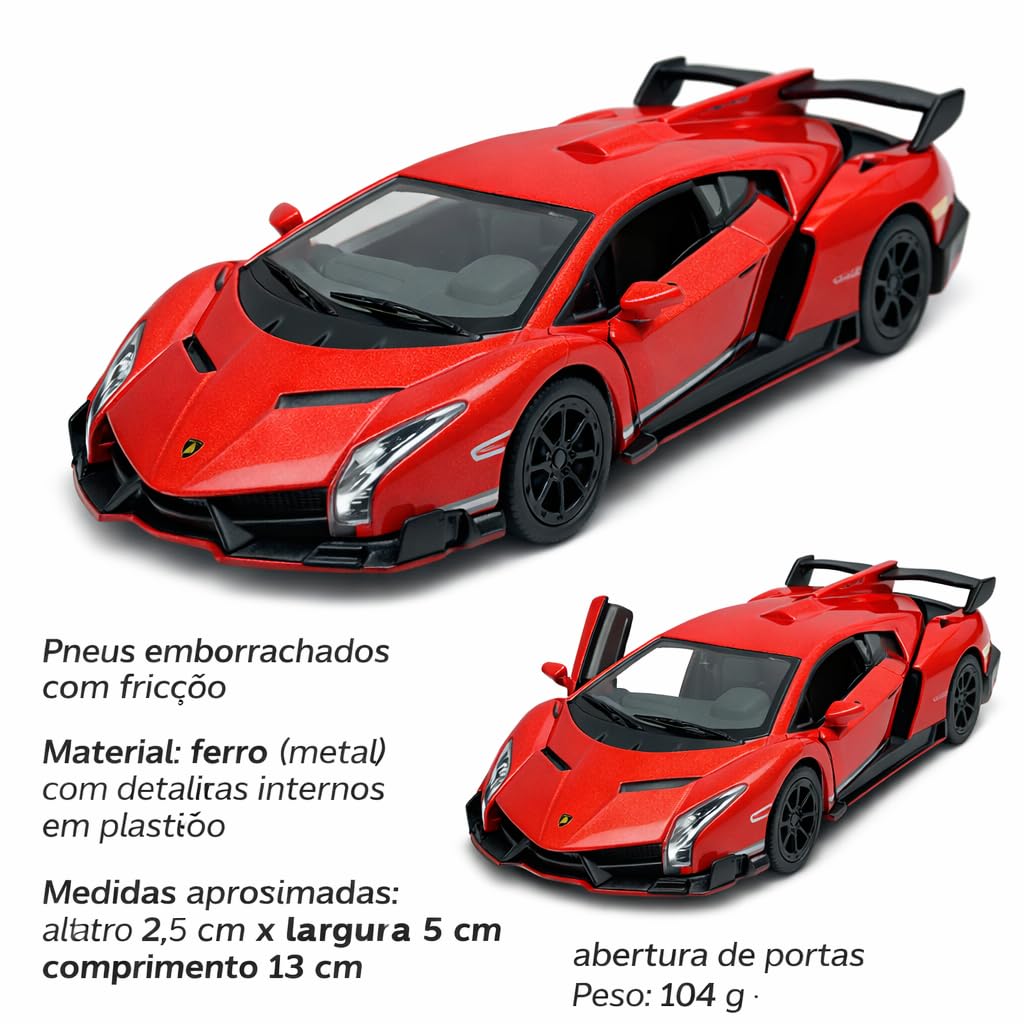 Carrinho De Ferro Miniatura Lamborghini Veneno 13 CM, em metal, 1