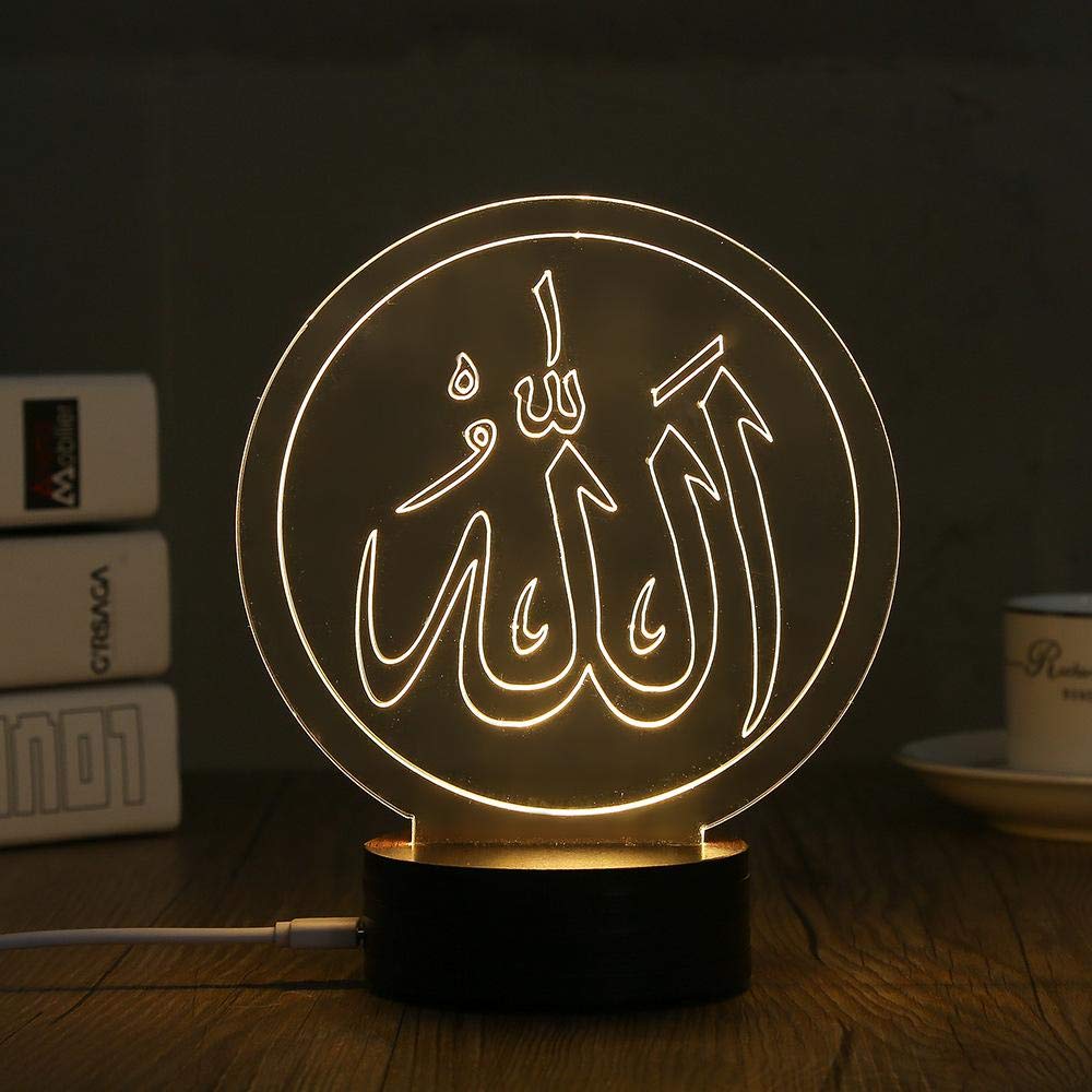althiqhakey Muslim Allah 3D Night Light Islam Muhammad Visual Acrylic Islamic Muhammad Home Deceration Desk Customize Lamp ATTACHED A 80G SUPER CLEAN GEL