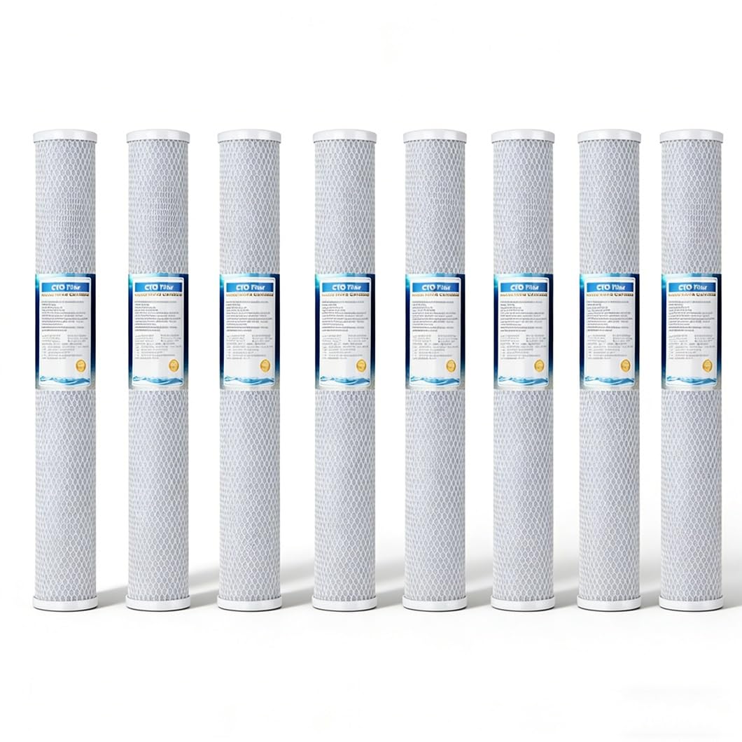 Confezione 8 cartucce filtranti Carbone Attivo granulare CTO 2,8x20in, Adatte Commerciale residenziale,Ideali purificazione dell'Acqua casa Applicazioni industriali