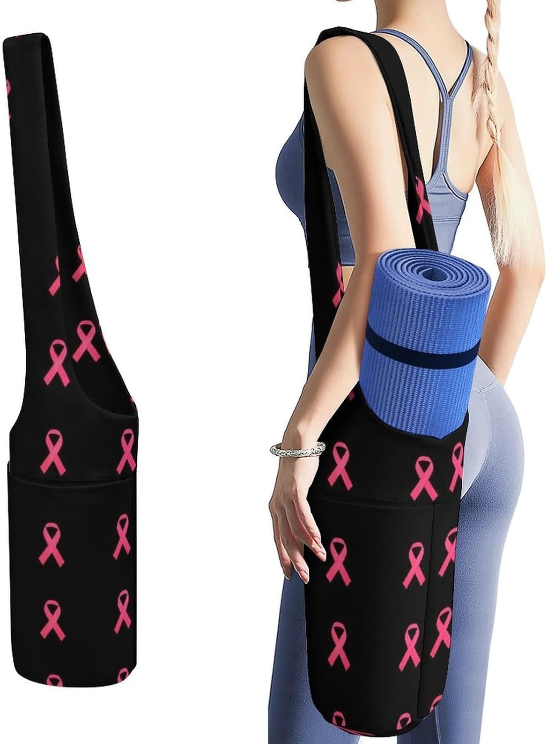 Fashion Yoga Mat Bag with Large Pocket, Long Tote Yoga Bag Fit Most Mats Accessories