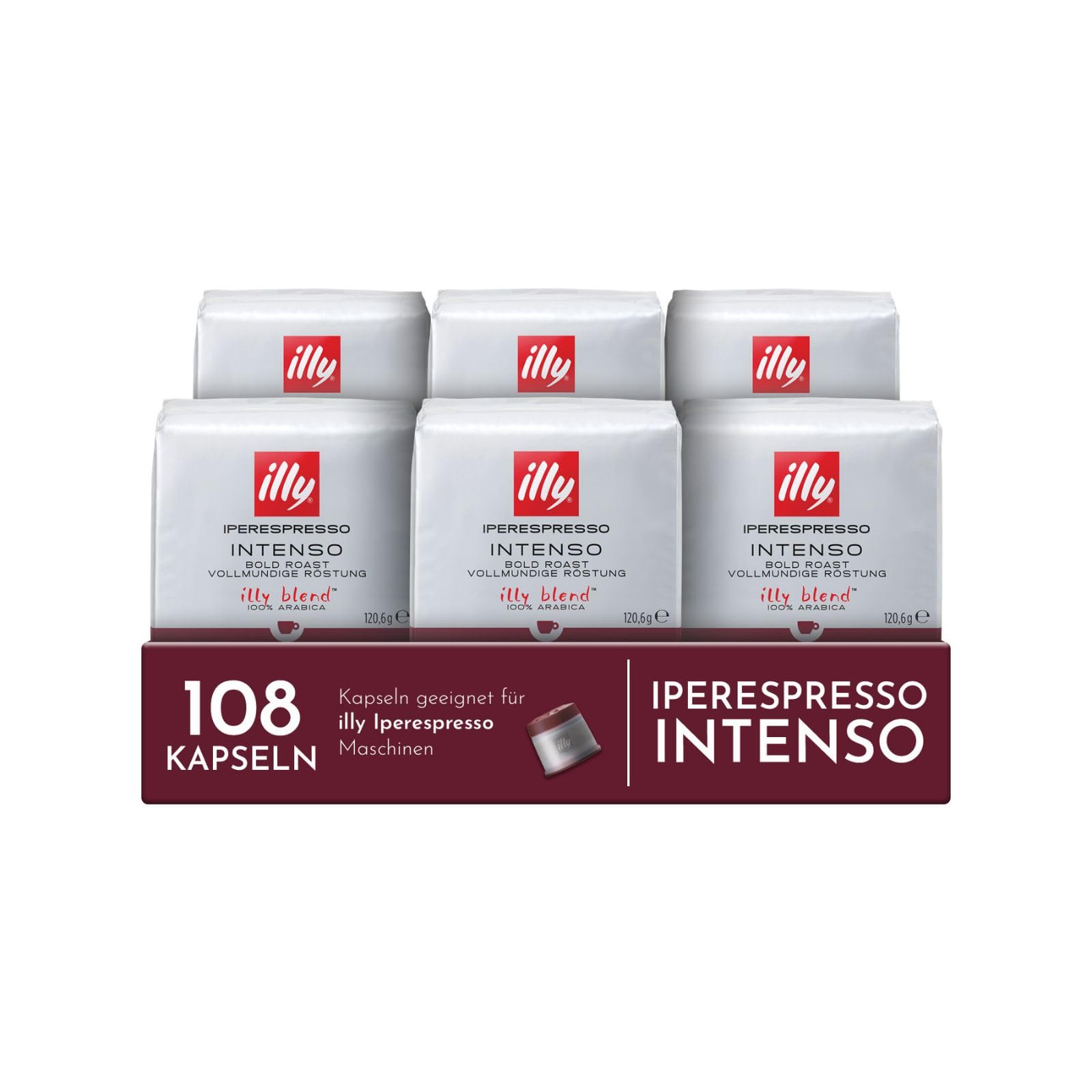 illy, Kaffee in Kapseln Iperespresso INTENSO, 108 Kapseln Insgesamt | 100% Arabica mit Noten von Kakao und Trockenfrüchten, Vollmundiger und Kräftiger Nachgeschmack, 6 Packungen à 18
