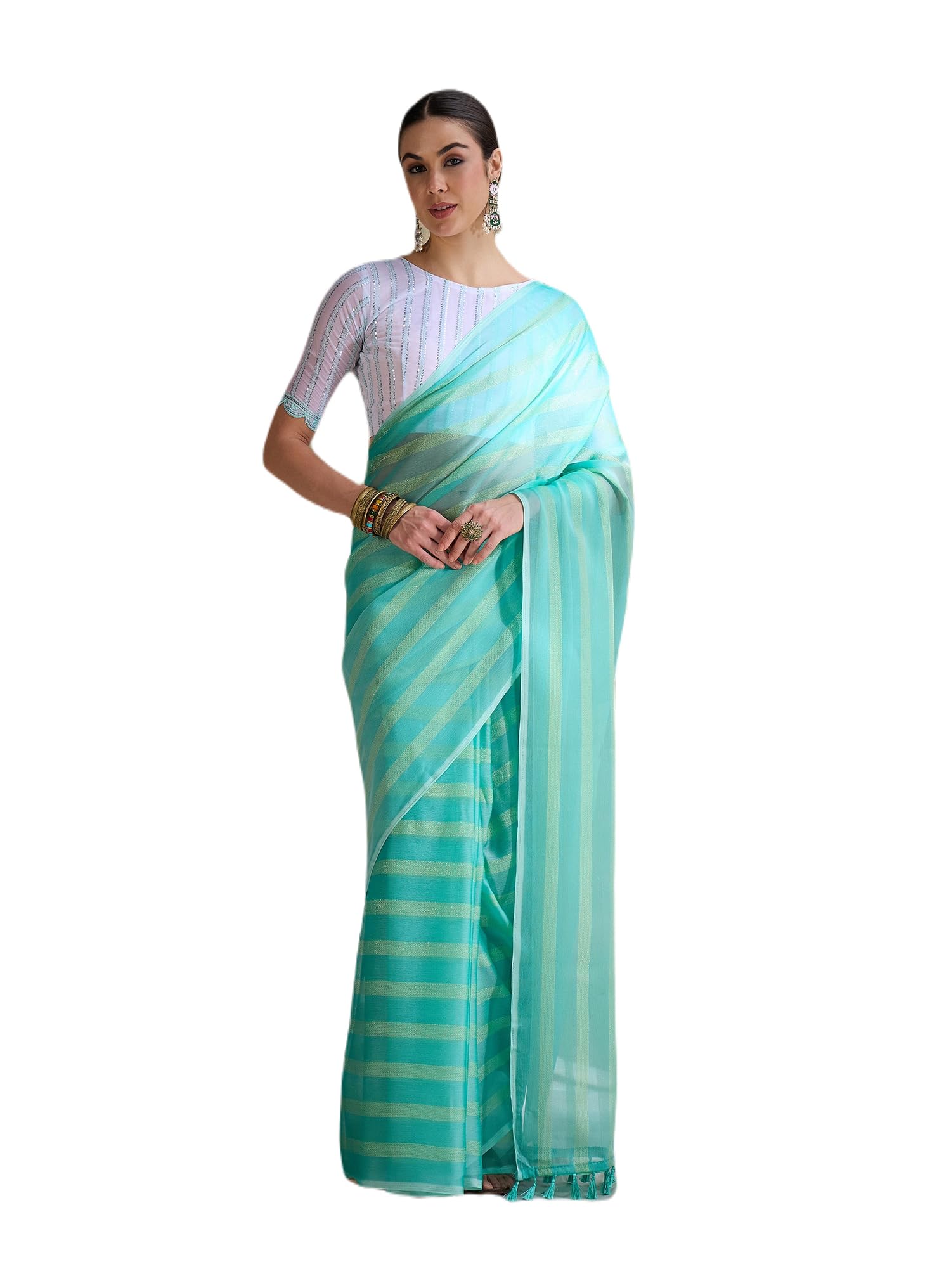 maroosh Women'S Sea Green Color Vichitra Silk Fancy Zari Patta And Jalar Work Saree With Stylish Sequence Work Blouse Saree (MRSSKTPS8267E)-picture-24