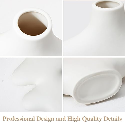 Miniatura 3 de Fixwal Juego de 3 jarrones modernos de cerámica en forma de dona para hierba de las pampas, jarrones redondos bohemios para centro de mesa, boda,