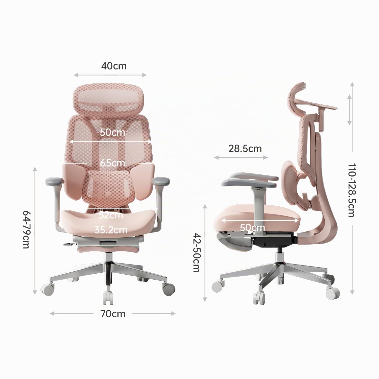 Hbada E3 Air Silla de Oficina Ergonomica - Soporte Lumbar Dinámico de 3 Zonas, Reposacabezas 3D y Brazos 4D, Silla Ergonomica Escritorio Sin Pedales (Rosa)