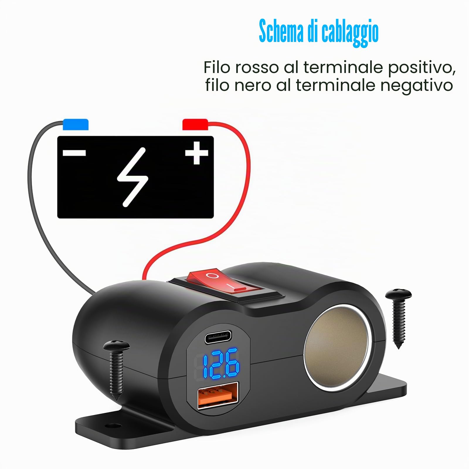 Pannello di Linea 2 in 1 Preassemblaggio Presa USB 12V Presa Accendisigari, PD 30W e Caricatore di Porte USB per Auto QC3.0 con Voltmetro a LED, Adattatore Presa 120W con Interruttore per Auto Barca