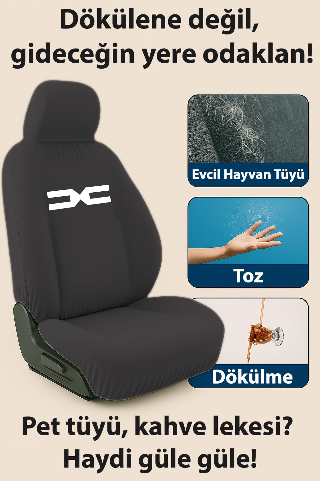 Her mevsim rahatlik sunan Dacia Duster ile uyumlu oto koltuk kilifi ile aracinizda ferahlik Siyah