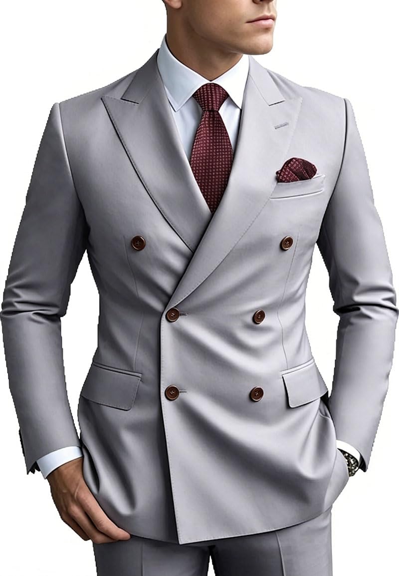 tiefony 2 Piece Double Breasted Men Suit Slim Fit Mens Double Breasted Blazer Pants Sets Wedding Suit Prom Suits-picture-48