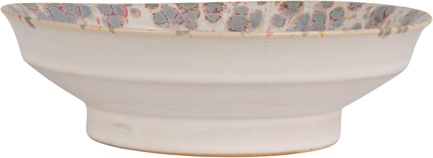 Bloomingville Round Reactive Glaze Stoneware Footed Bowl, Blue and White