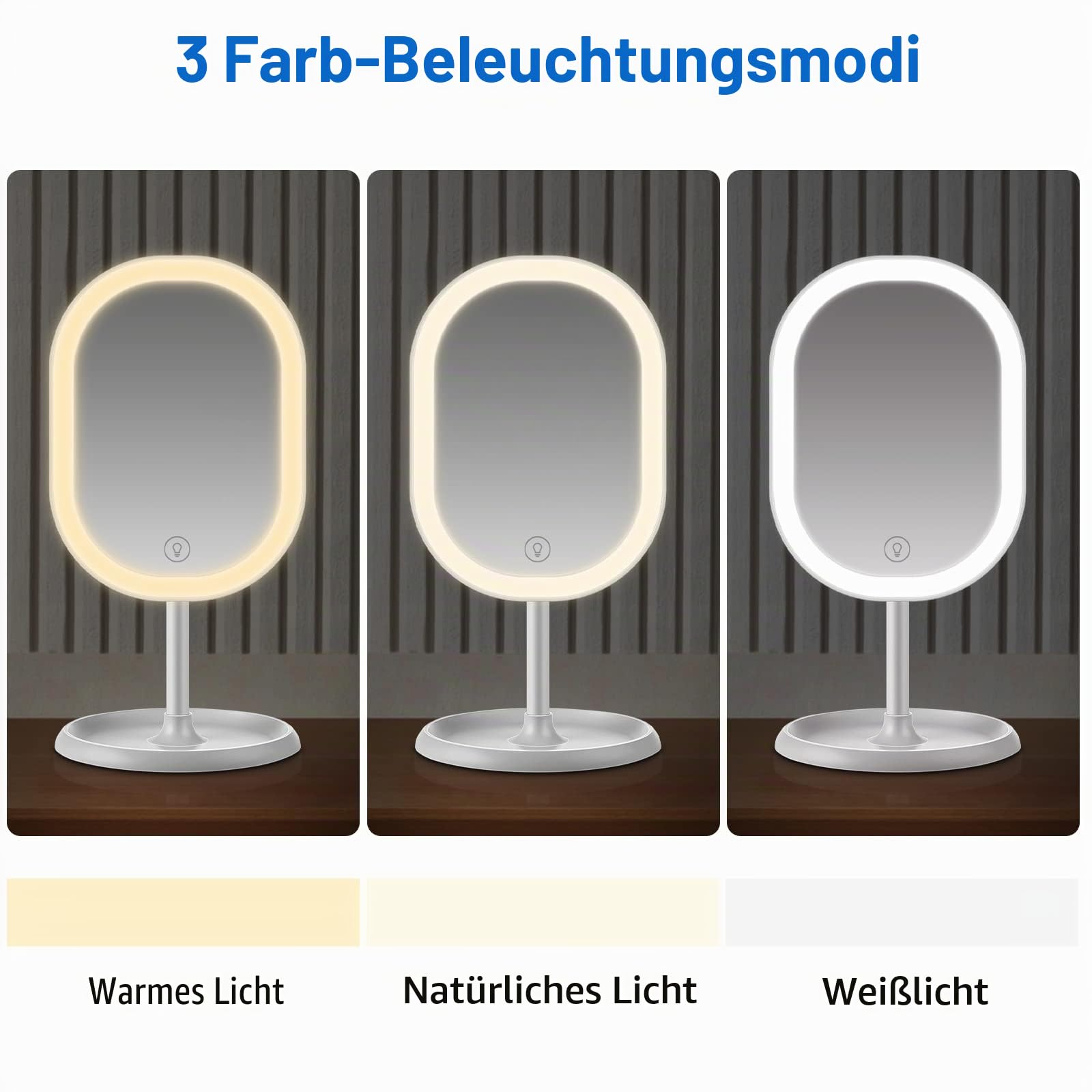 Schminkspiegel, Tischspiegel Rasierspiegel Schminkspiegel Beleuchtet mit Dimmbarer Helligkeit LED Licht, Mit 10X Vergrößern Spiegel, 180° Faltbarer Tischspiegel, Freund
