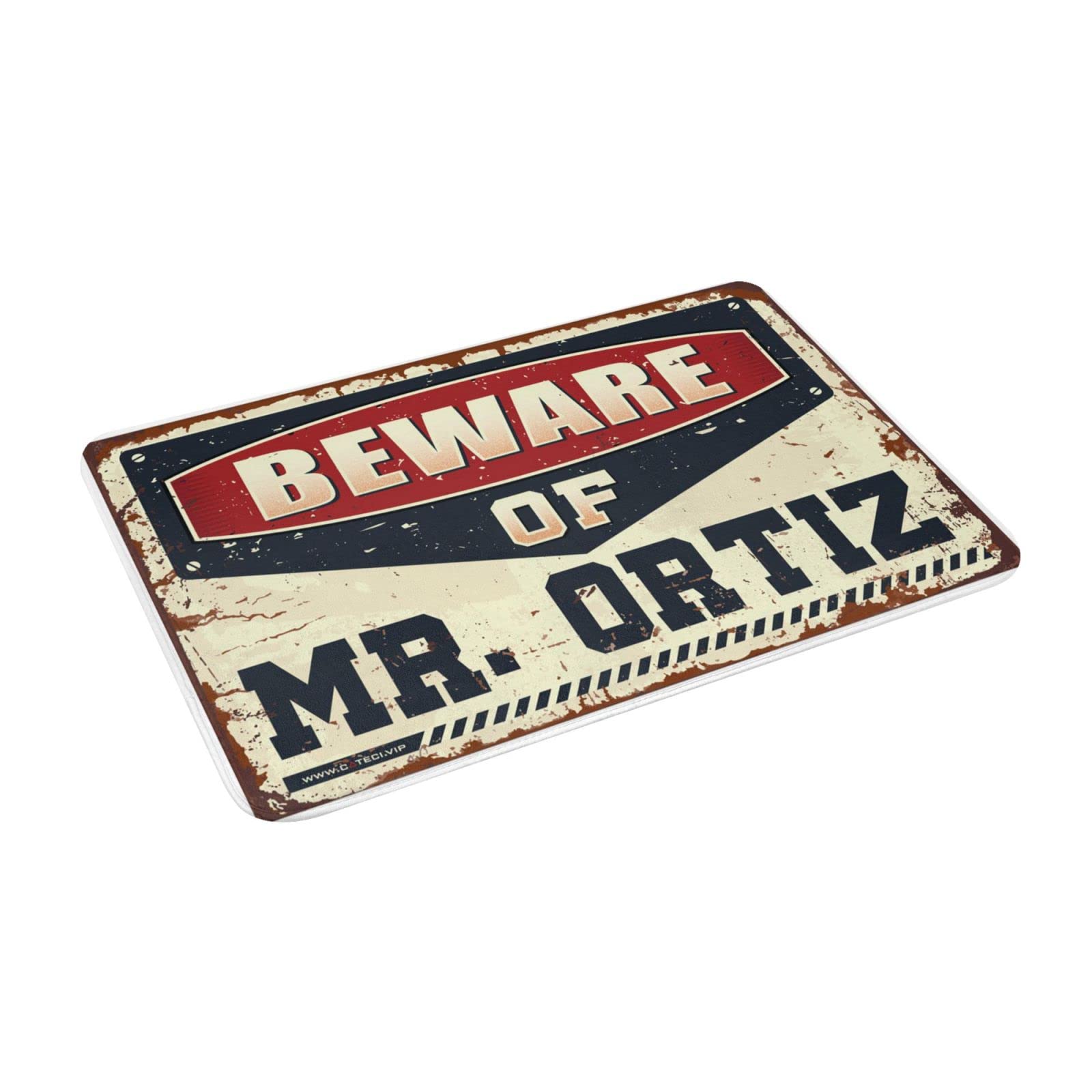 Zerbino estivo con scritta "Beware of Mr. Ortiz", zerbino per cucina, ingresso interno (65 x 90 cm)