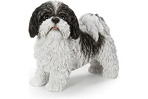 Adorable Black & White Standing Shih Tzu Statue