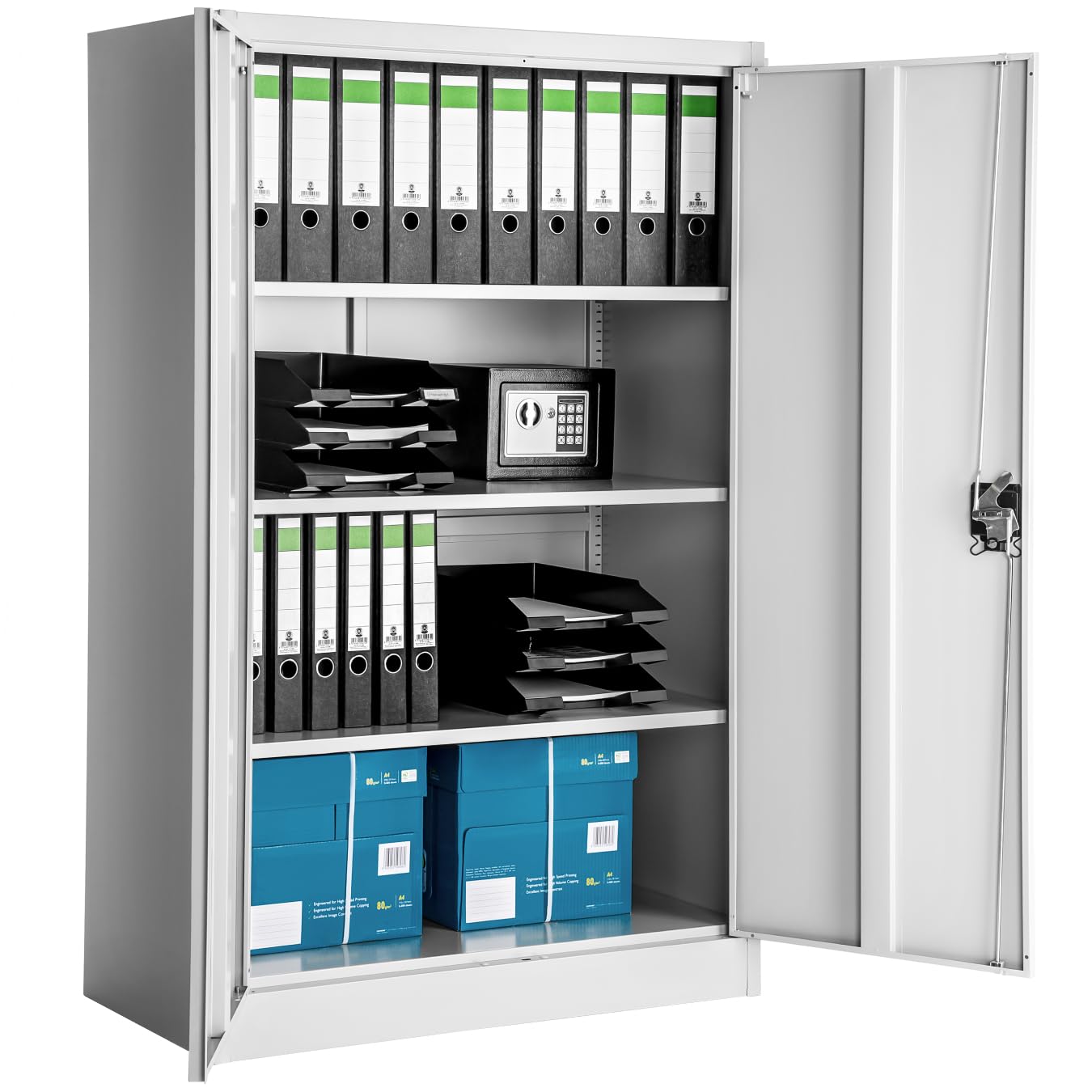 TecTake® Armario Archivador, Cierre De Seguridad, 4 Alturas, Cajones Ajustables, Mueble Oficina, Acero, Puertas Reforzadas, Limpieza Sencilla, Candado De Seguridad - 140x40x90cm Gris